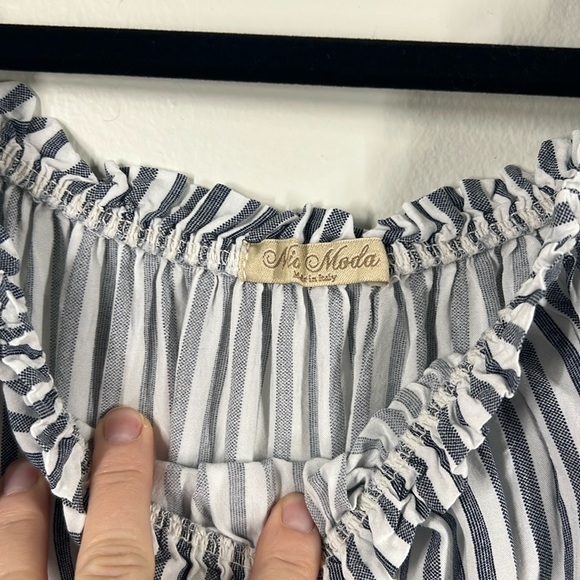 Mia Moda Womens Blue and White Striped Baby Doll Mini Summer Dress Elastic Neck - Picture 5 of 9